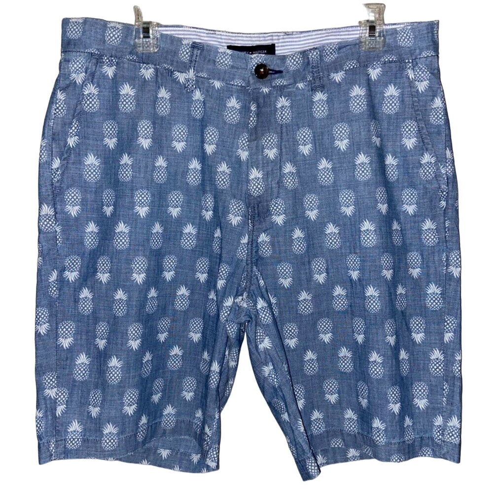 Tommy Hilfiger Chambray Pineapple Chino Shorts Sz 35 Mens New!